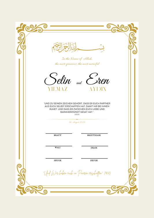 Nikkah Certificate - Islamic Marriage Certificate - Amira Gold