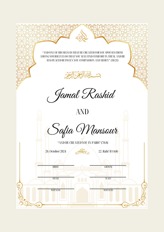 Nikkah Certificate - Islamic Marriage Certificate - Yasmin