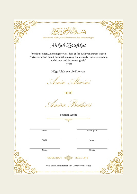 Nikkah Certificate - Islamic Marriage Certificate - Lina Gold