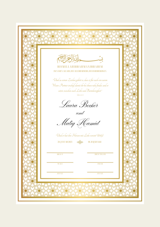 Nikkah Certificate - Islamic Marriage Certificate - Fatima