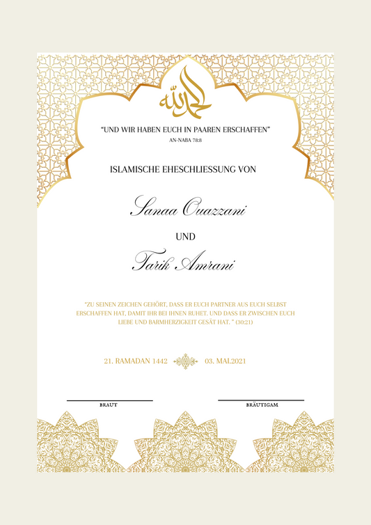 Nikkah Certificate - Islamic Marriage Certificate - Layla