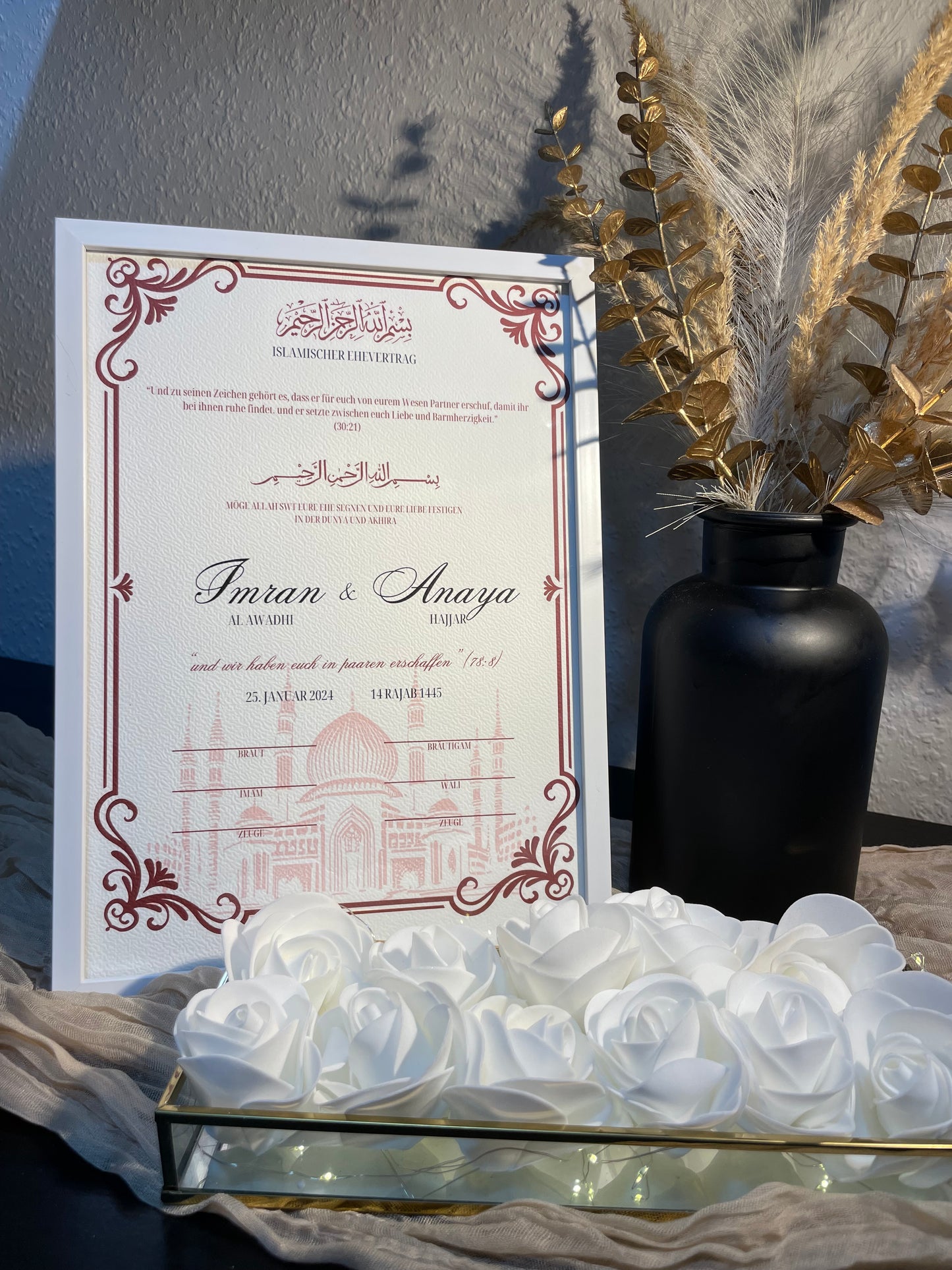 Nikkah Zertifikat - Islamische Eheurkunde - Nabila Rot