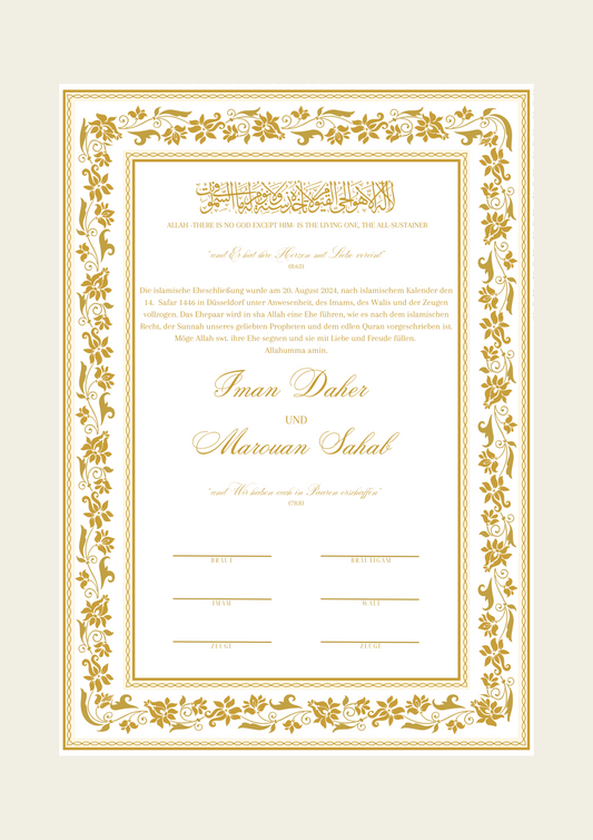 Nikkah Zertifikat - Islamische Eheurkunde - Mila Gold
