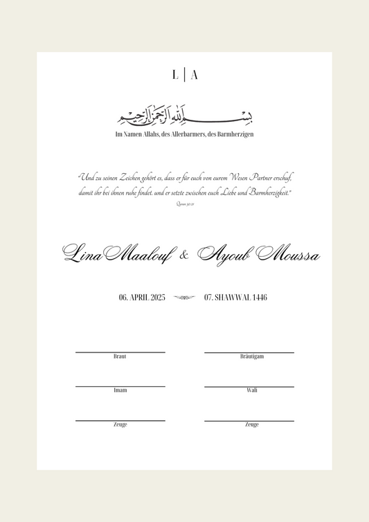 Nikkah Zertifikat - Islamische Eheurkunde - Dunya